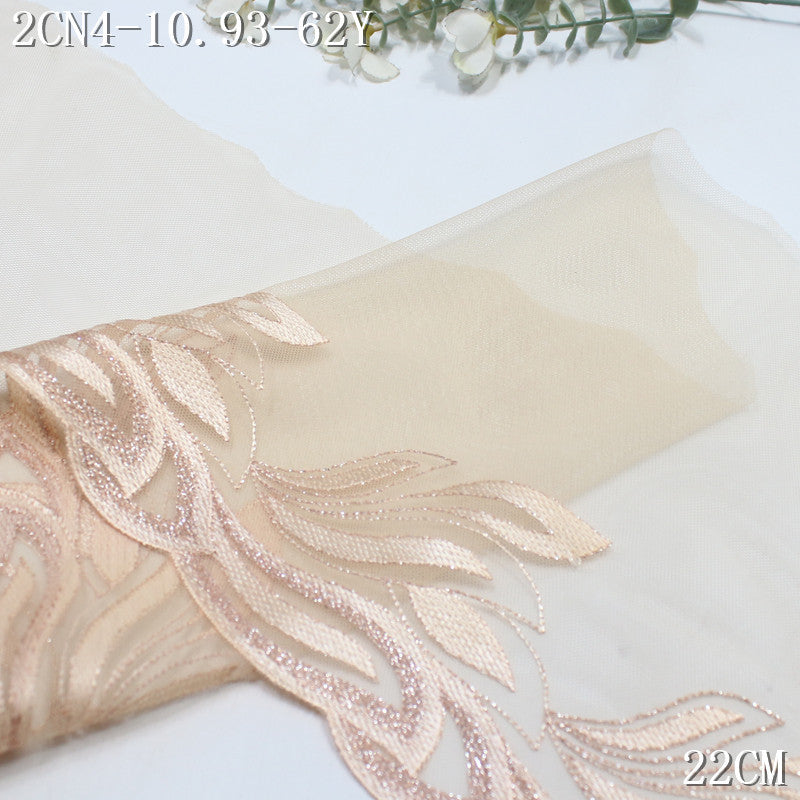 FREEDOMBEAUTY | [1pack] Red apricot two-color mesh yarn silver thread phoenix tail pattern embroidery lace 22cm clothing accessories handmade accessories lace
