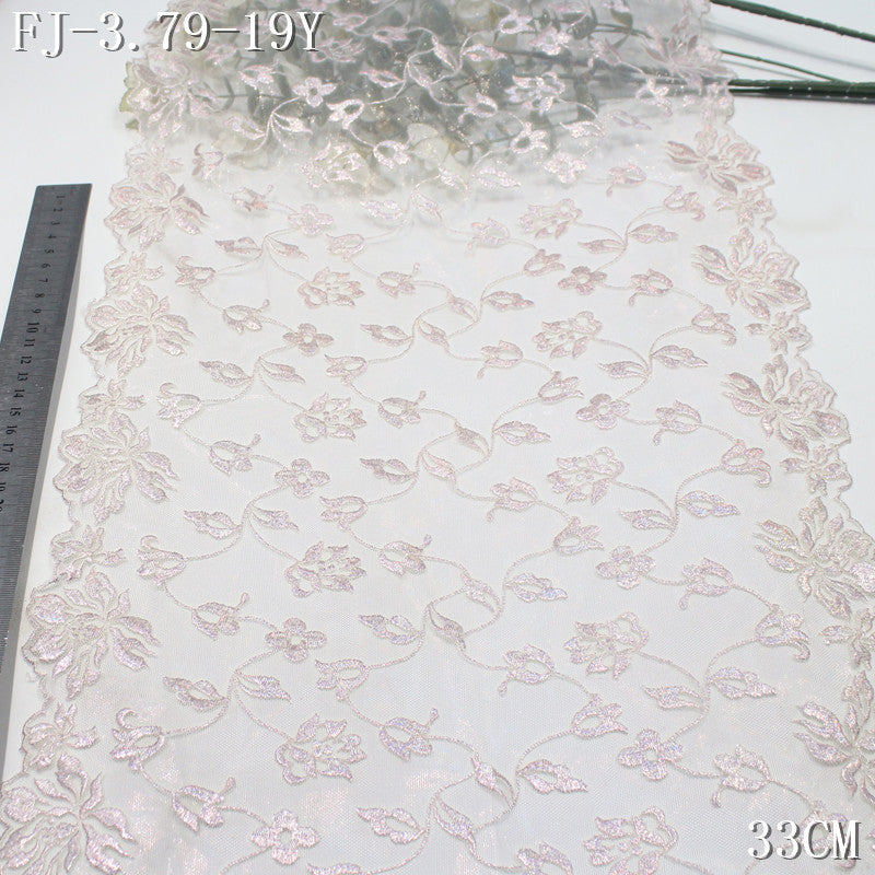 FREEDOMBEAUTY | [1Pack] Soft mist light color gold flash bronzing flower mesh embroidery lace, wedding dress dress lace accessories DIY