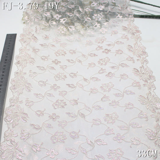 FREEDOMBEAUTY | [1Pack] Soft mist light color gold flash bronzing flower mesh embroidery lace, wedding dress dress lace accessories DIY