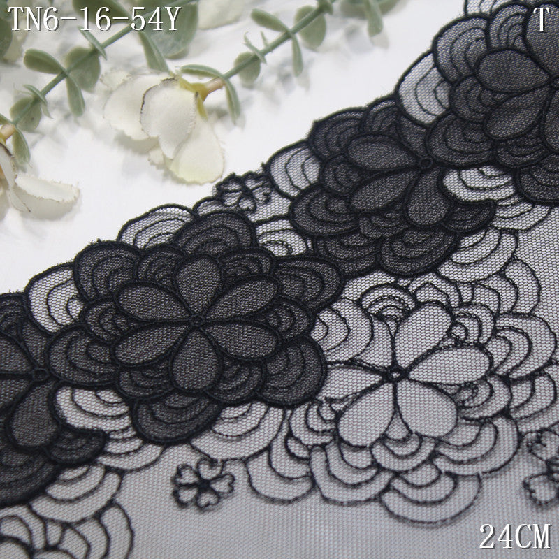 FREEDOMBEAUTY | [1Pack] Black mesh embroidery lace exquisite ethnic style stacked flowers 24cm clothing home textile lace accessories