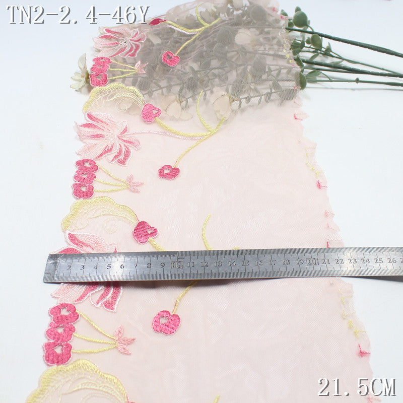 FREEDOMBEAUTY | Modern fashion multi-colored mesh cherry flower elastic embroidery lace 20.5cm clothing accessories