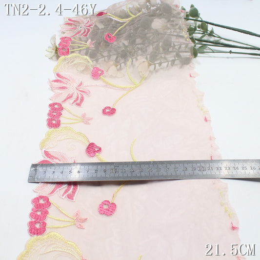 FREEDOMBEAUTY | Modern fashion multi-colored mesh cherry flower elastic embroidery lace 20.5cm clothing accessories