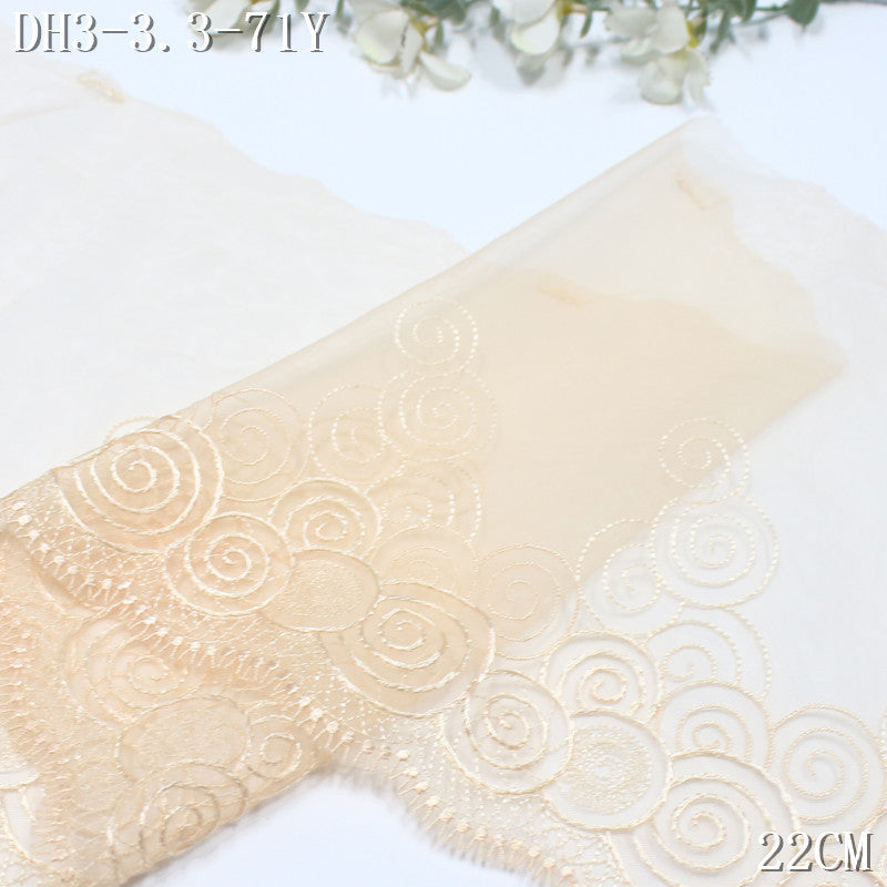 FREEDOMBEAUTY | Chinese auspicious cloud roll pattern three-color light and thin mesh embroidery lace, Hanfu cheongsam neckline lace accessories