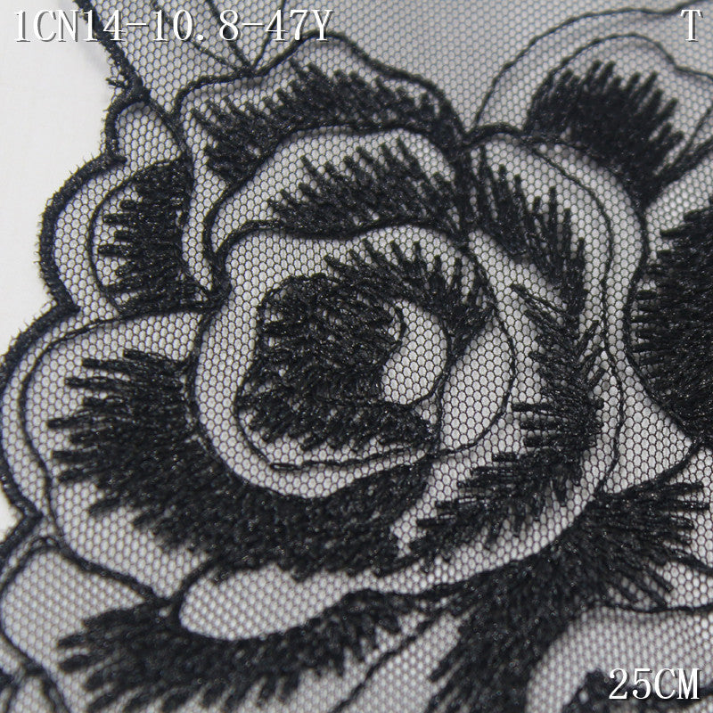 FREEDOMBEAUTY | [1Pack] Retro Classic Bilateral Large Flower Black Mesh Embroidery Lace 25cm Clothing Veil Jewelry Handmade Accessories