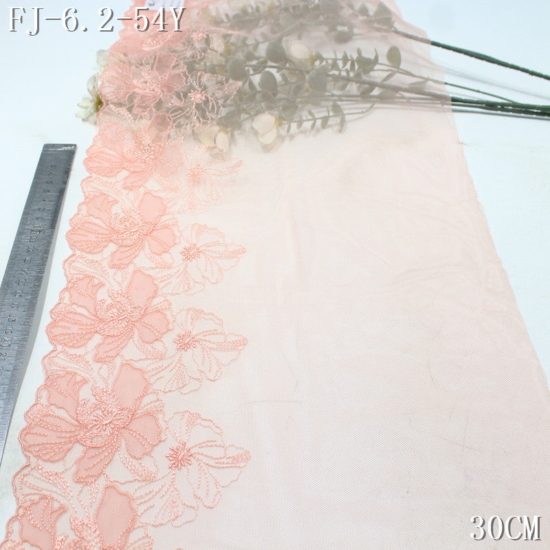 FREEDOMBEAUTY |  Gentle Romantic Double Layer Flower Pink Mesh Embroidered Lace 23cm Underwear Wedding Dress Lace Accessories