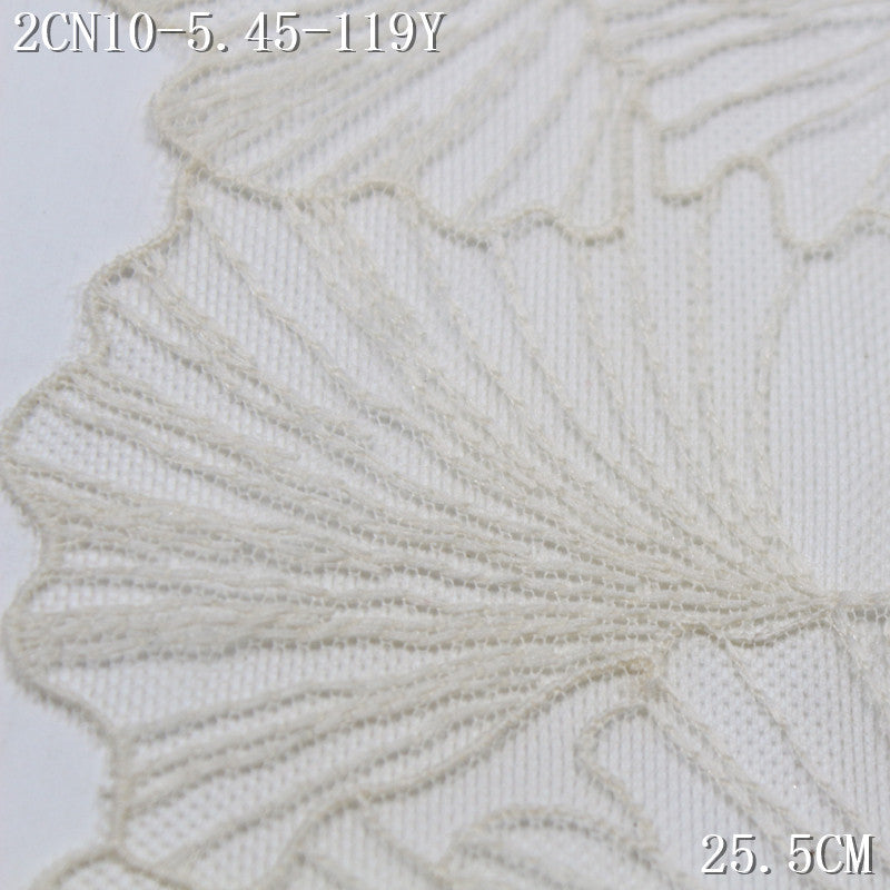 【1Pack】-Freedombeauty | Light apricot mesh simple style unilateral ginkgo biloba pattern embroidery lace 25.5cm clothing accessories lace
