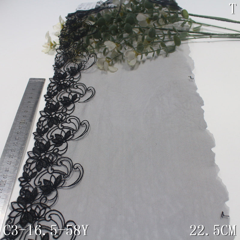 FREEDOMBEAUTY | [1pack] Classic black mesh embroidery lace water-soluble texture pattern 22.5cm clothing underwear DIY accessories