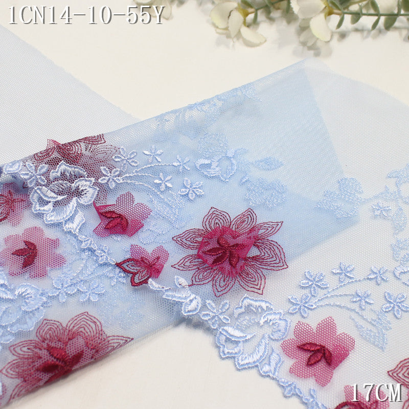 【1Pack】-Freedombeauty | Light blue mesh fresh and beautiful three-dimensional flower embroidery lace 17cm fashion skirt decoration handmade accessories