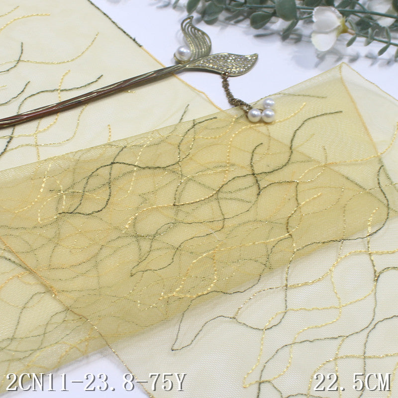 FREEDOMBEAUTY | Yellow light mesh multi-wavy line embroidery lace, clothing DIY accessories lace