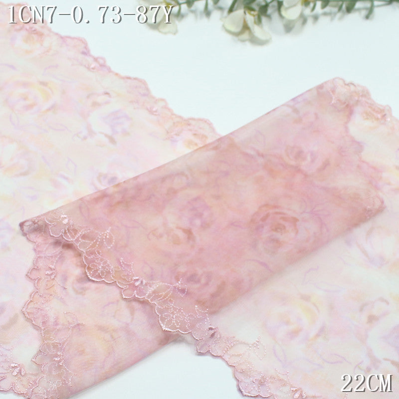 FREEDOMBEAUTY | [1Pack] Fresh printing mesh yarn bilateral flower embroidery lace 23cm skirt clothing DIY decorative lace accessories