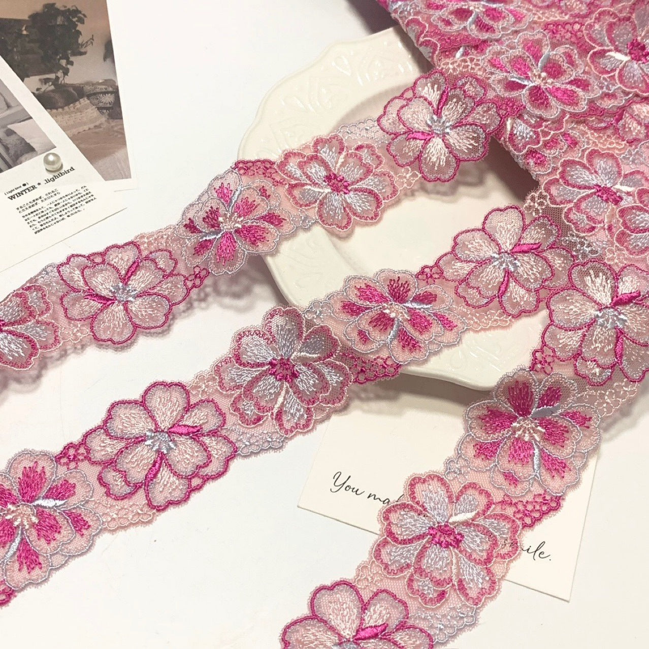 FREEDOMBEAUTY | In Stock Exquisite Macaron Mesh Embroidery Lace Accessories Decorative Fabric Design Clothing DIY
