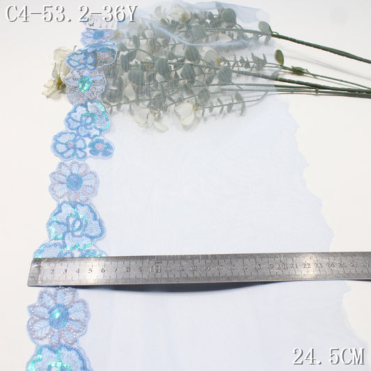 FREEDOMBEAUTY |  Dream Wonderland Bead Sequined Flower Light Blue Mesh Embroidery Lace, Dress Decoration DIY Lace Accessories