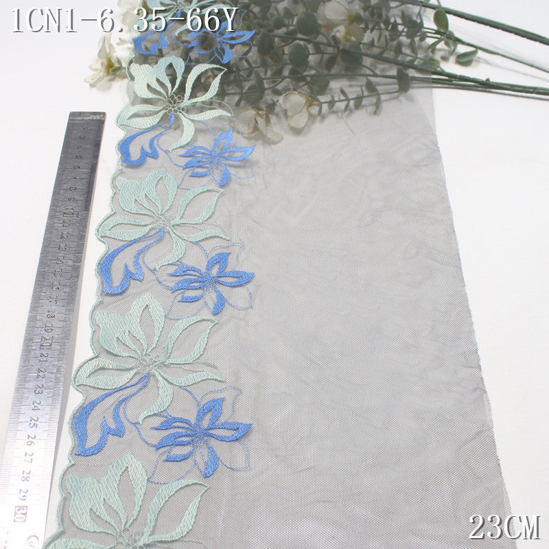 FREEDOMBEAUTY | Dark grey mesh two-color flower embroidery lace 23cm modern clothing handmade accessories lace accessories