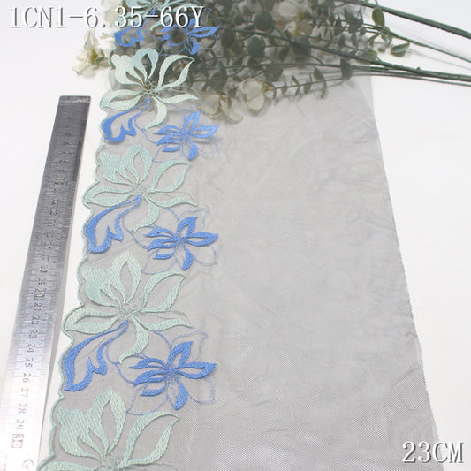 FREEDOMBEAUTY | Dark grey mesh two-color flower embroidery lace 23cm modern clothing handmade accessories lace accessories