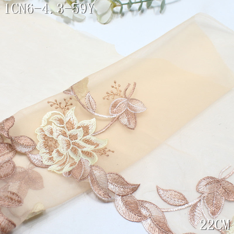 FREEDOMBEAUTY | Classical two-color gradual change silver thread flower mesh embroidery lace, dress skirt underwear lace accessories