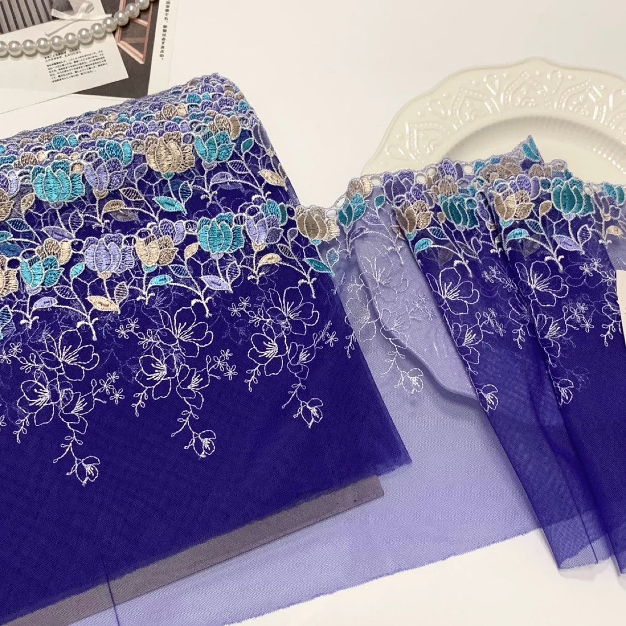 FREEDOMBEAUTY | Spot Tulip Hollow Embroidery Mesh Lace Accessories Decorative Fabric DIY Clothing