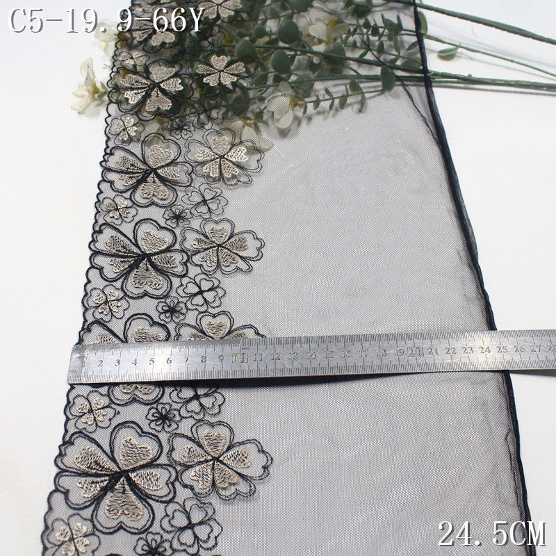 FREEDOMBEAUTY | [1Pack] Sweet and cool black and gold flower mesh embroidery lace, denim clothing neckline skirt lace accessories DIY