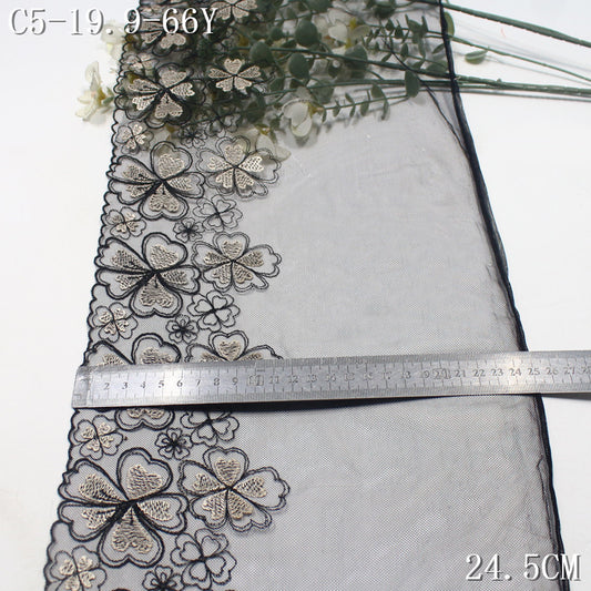 FREEDOMBEAUTY | [1Pack] Sweet and cool black and gold flower mesh embroidery lace, denim clothing neckline skirt lace accessories DIY