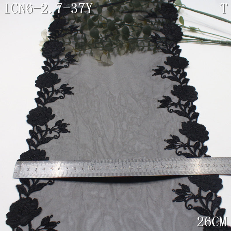 FREEDOMBEAUTY | Modern Black Mesh Bilateral Fabric Flower Embroidery Lace 26cm Light Transparent Women's Home Textile Accessories