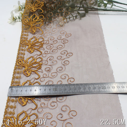 FREEDOMBEAUTY | Vintage gold-brown pattern mesh embroidered lace, cheongsam Hanfu decorative lace accessories