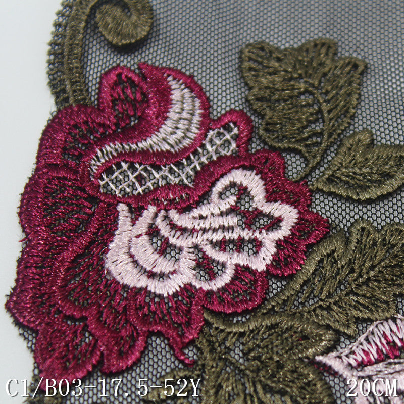FREEDOMBEAUTY | Black mesh embroidery lace classical flower 20cm curtain sofa cushion DIY lace lace accessories