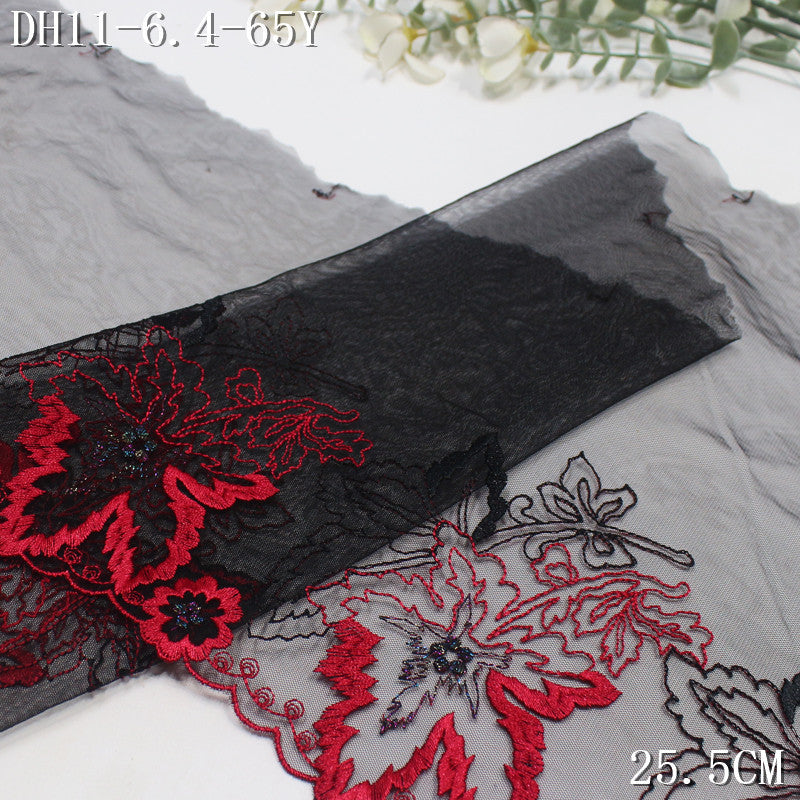 【1Pack】-Freedombeauty | American black mesh red gold thread maple leaf flower embroidery lace 25.5cm sexy clothing accessories
