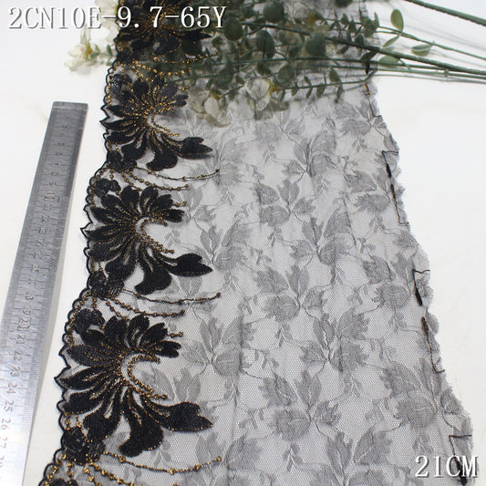 FREEDOMBEAUTY | Black light lace mesh gold thread floral embroidered lace, vintage clothing cheongsam lace accessories