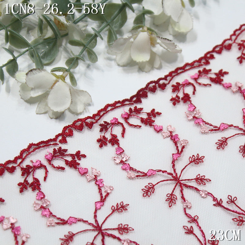 FREEDOMBEAUTY | [1pack] Spring red branches and buds mesh embroidery lace, clothing skirt underwear curtain lace accessories
