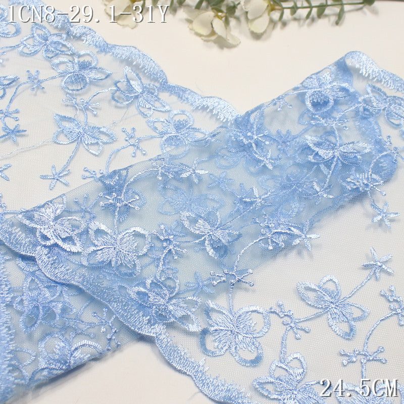 FREEDOMBEAUTY | [1Pack] Light blue mesh embroidery lace full polyester light flower vine 24.5cm clothing home decoration lace accessories