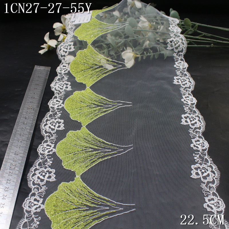 FREEDOMBEAUTY | [1Pack] Fashion natural gold silk green ginkgo leaf mesh embroidery lace, high-end clothing wedding dress DIY lace accessories