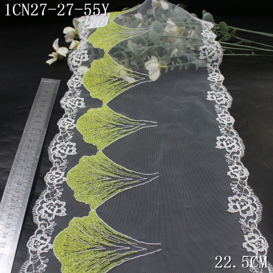 FREEDOMBEAUTY | [1Pack] Fashion natural gold silk green ginkgo leaf mesh embroidery lace, high-end clothing wedding dress DIY lace accessories