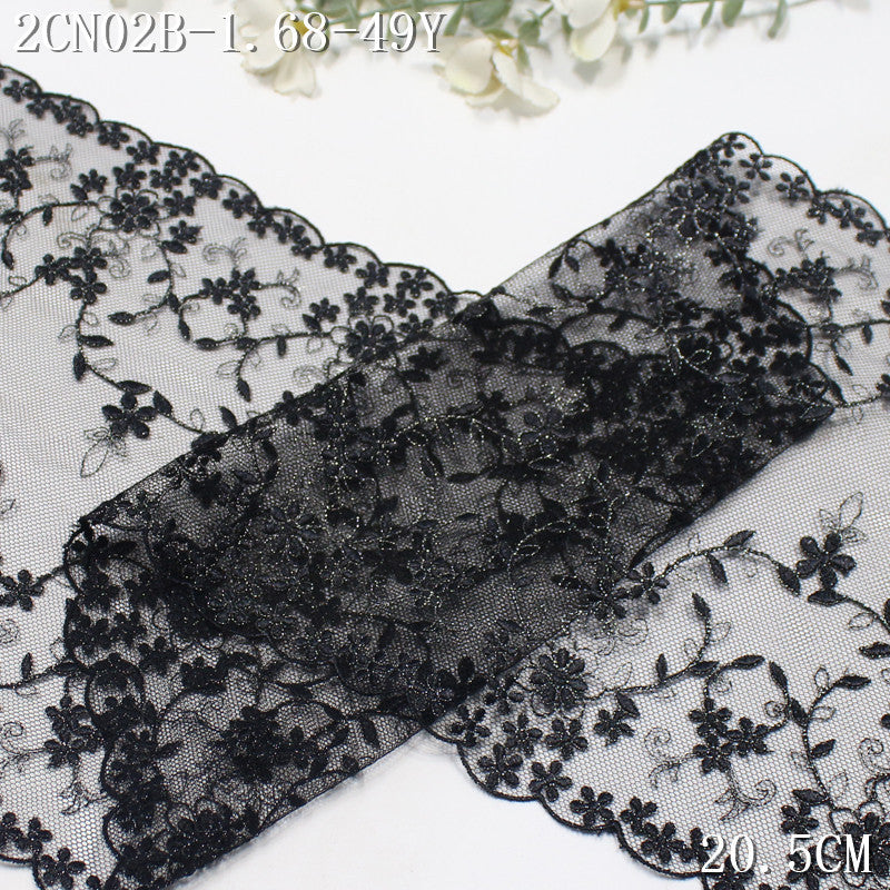FREEDOMBEAUTY | [1Pack] Small fresh silver thread full of floral striped mesh embroidery lace, Mori skirt decoration handmade lace accessories