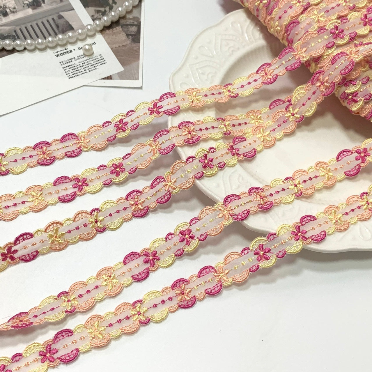 FREEDOMBEAUTY | Spot Macaron Chiffon Embroidery Lace Accessories Decorative Design DIY Fabric Clothing