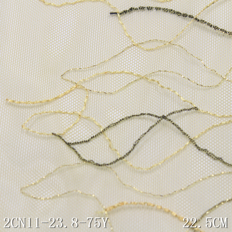 FREEDOMBEAUTY | Yellow light mesh multi-wavy line embroidery lace, clothing DIY accessories lace