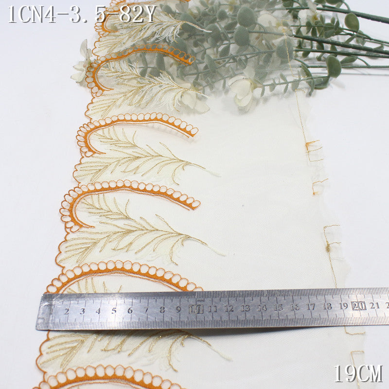 【1Pack】-Freedombeauty | European fashion style two-color ribbon gold thread feather mesh embroidery lace 19cm clothing accessories DIY accessories