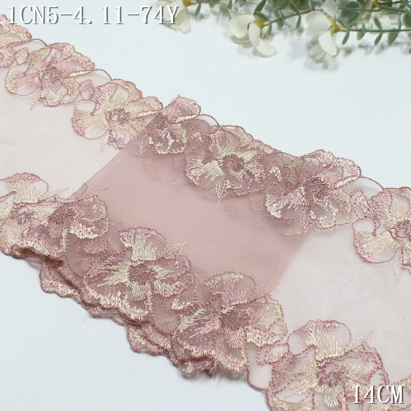 FREEDOMBEAUTY | Spot light luxury rose gold bilateral flower mesh embroidery lace 22cm dress skirt lace accessories