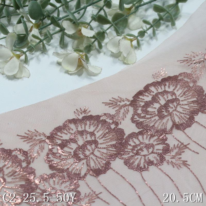 FREEDOMBEAUTY | [1Pack] Hot stamping high fashion rose gold flower cluster mesh embroidery lace 20.5cm clothing accessories