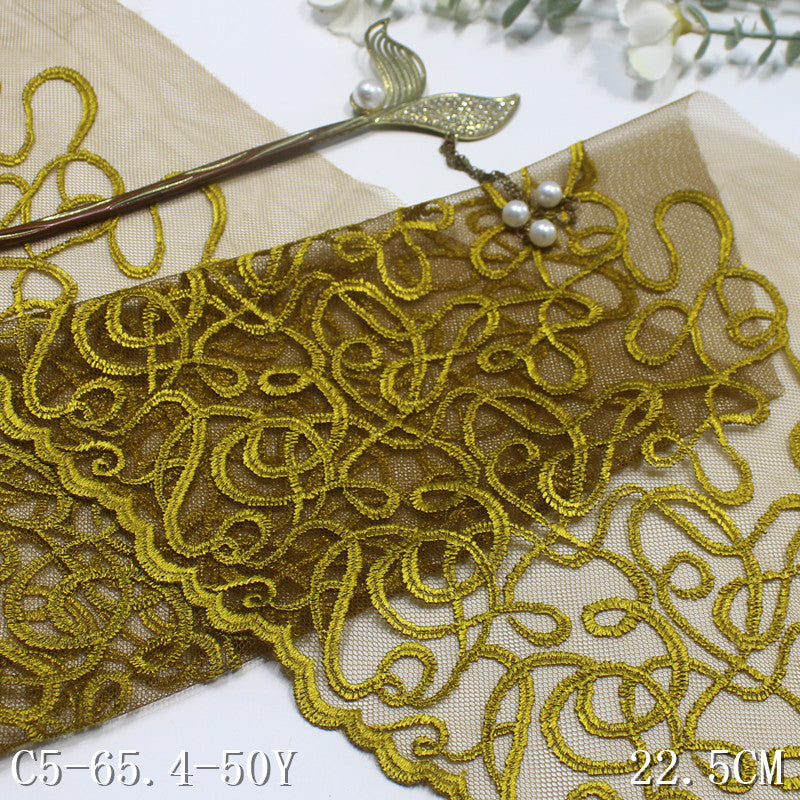 FREEDOMBEAUTY | Soil gold minimalist line mesh embroidery lace, clothing handmade dress DIY lace accessories