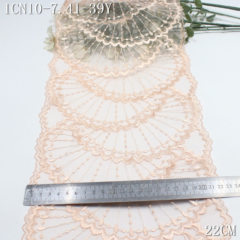 FREEDOMBEAUTY | Two-color mesh yarn small fragrant fan-shaped small pearl embroidery lace, clothing curtain accessories lace accessories