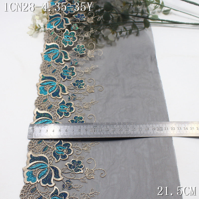 FREEDOMBEAUTY | [1Pack] Black mesh delicate silver thread crabapple embroidery lace 21cm haute couture dress lace accessories