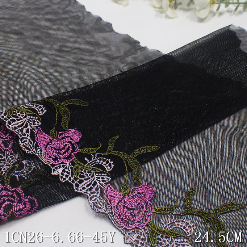 FREEDOMBEAUTY | Classic black mesh pink and green flower embroidery lace, sofa cushion pillow edge jewelry lace accessories DIY