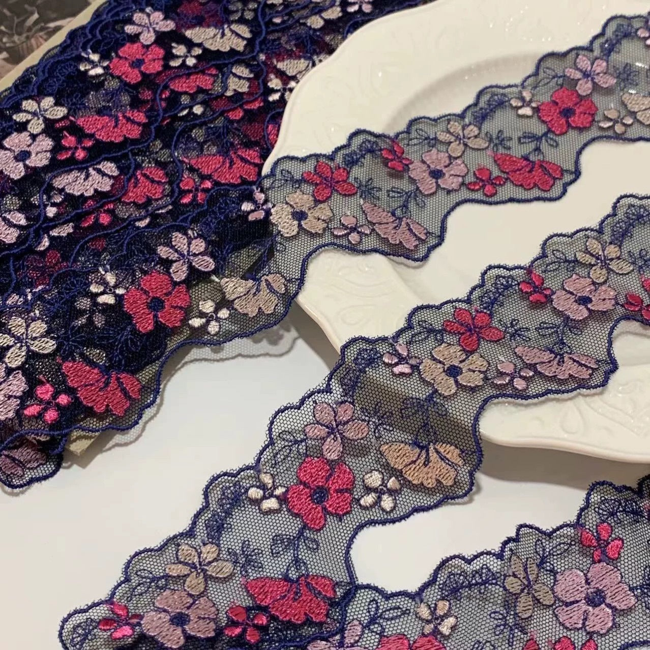 FREEDOMBEAUTY | In Stock Exquisite Macaron Mesh Embroidery Lace Accessories Decorative Fabric Design Clothing DIY