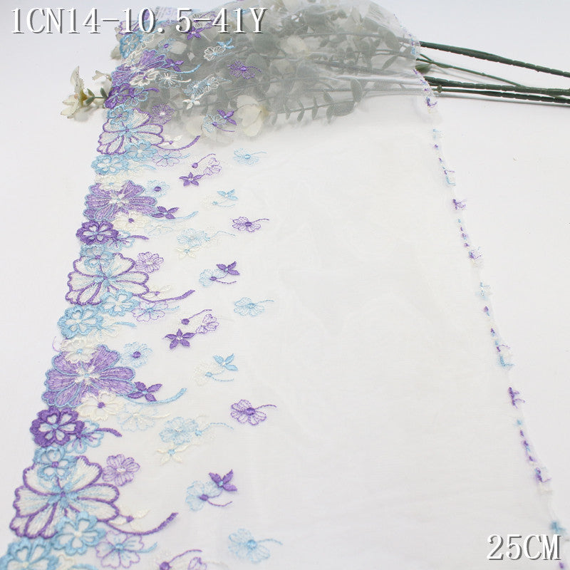【1Pack】-Freedombeauty | Dream style blue and purple color matching fine embroidery flower mesh embroidery lace 25cm clothing jewelry handmade accessories
