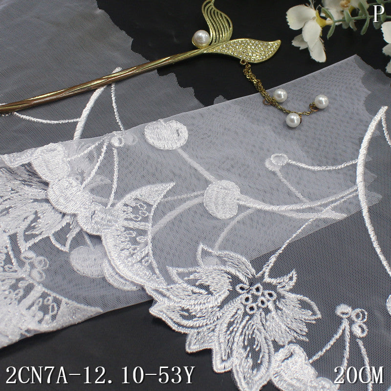 FREEDOMBEAUTY | Modern fashion multi-colored mesh cherry flower elastic embroidery lace 20.5cm clothing accessories