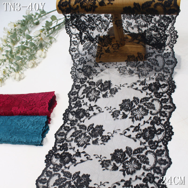 FREEDOMBEAUTY | [1Pack] Retro light mesh yarn bilateral flower embroidery lace 24cm clothing cheongsam home soft decoration lace accessories