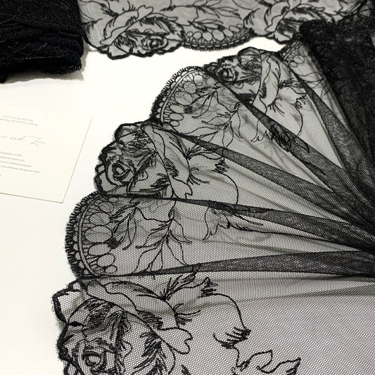 FREEDOMBEAUTY | Spot black rose embroidered mesh lace accessories decorative fabric design DIY clothing