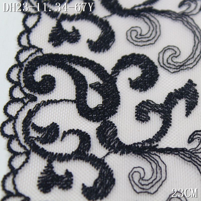 FREEDOMBEAUTY | Pale pink mesh embroidery lace black curl grass pattern 23cm clothing accessories lace accessories DIY