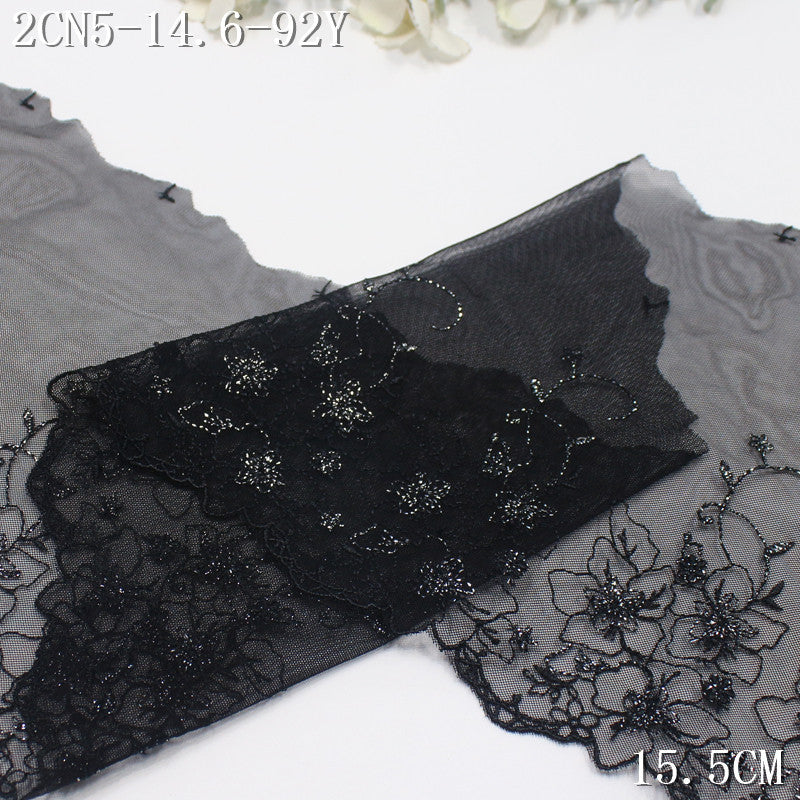 FREEDOMBEAUTY | Black exquisite silver thread small flower mesh embroidered lace, dress children's clothing lace accessories