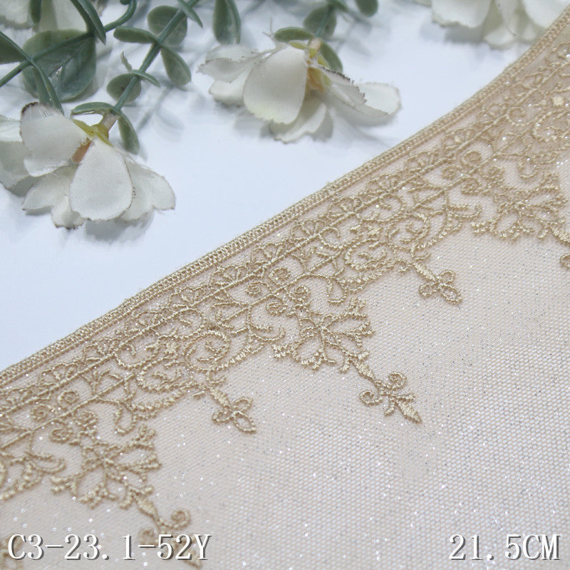 FREEDOMBEAUTY | Wheat fine flash mesh retro pattern embroidery lace, high-end dress skirt lace accessories