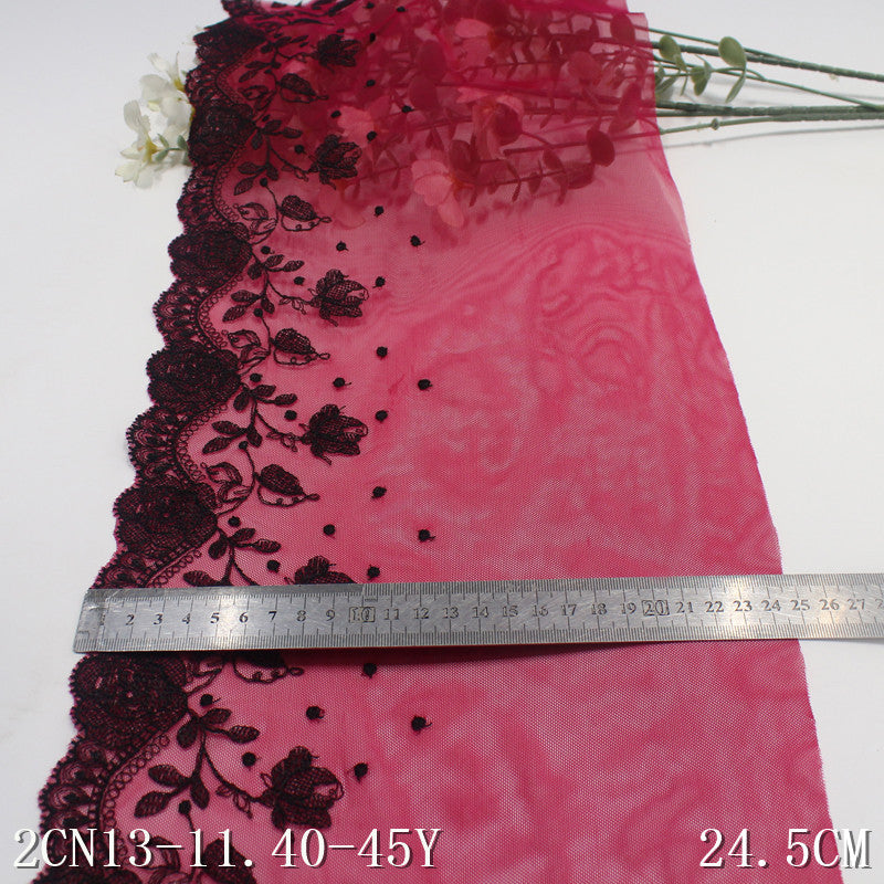 FREEDOMBEAUTY | Vintage Crimson Mesh Embroidery Lace 24.5cm Clothing Curtain DIY Lace Accessories